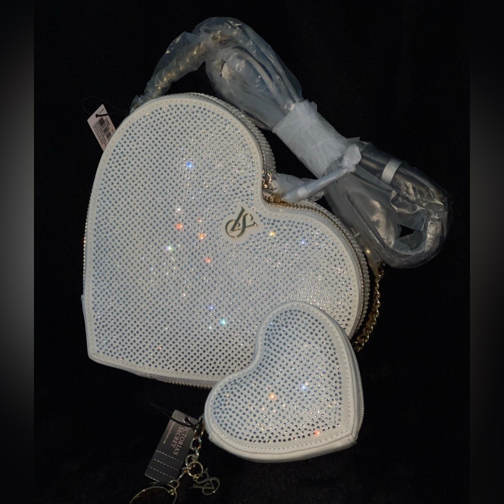 Nwt Victoria’s Secret Rhinestone Heart Crossbody Bag & Heart Pouch